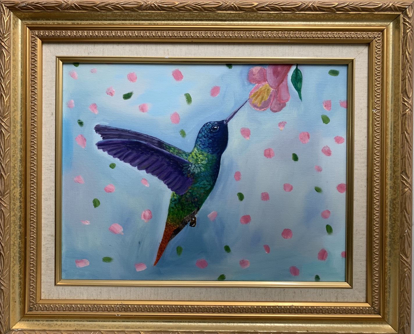 6F / 油彩 / 7000元  購買請洽 jenny@albin.net  ＊本次義賣所得將捐給關愛之家婦幼部及作為ELLA的溜冰訓練基金。