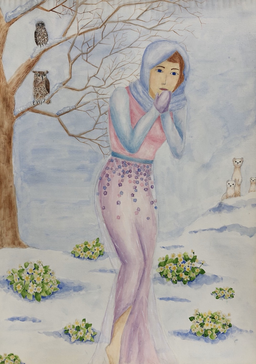    4K / 水彩 / 4500元(單幅) 16800(四幅)  購買請洽 jenny@albin.net  ＊本次義賣所得將捐給關愛之家婦幼部及作為ELLA的溜冰訓練基金。