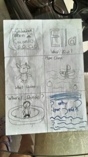 Ella用畫圖方式來幫助他練習西班牙文