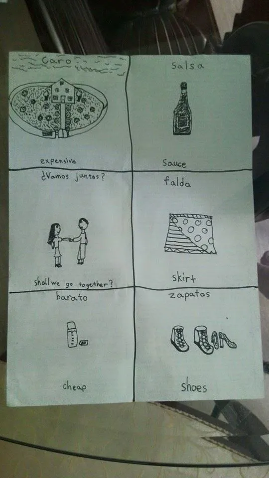 Ella is a visual learner , creating the visual cues for learning Spanish.