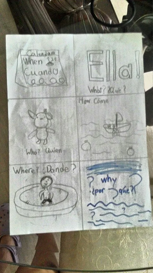 Ella用畫圖方式來幫助他練習西班牙文