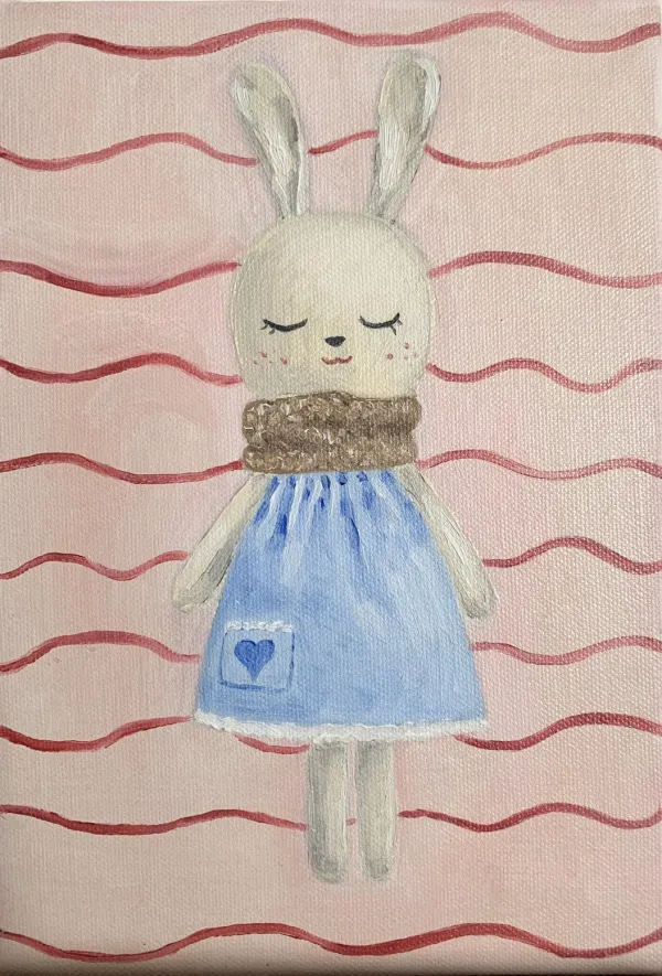 3F / 油彩 / 4000元  購買請洽 jenny@albin.net  ＊本次義賣所得將捐給關愛之家婦幼部及作為ELLA的溜冰訓練基金。